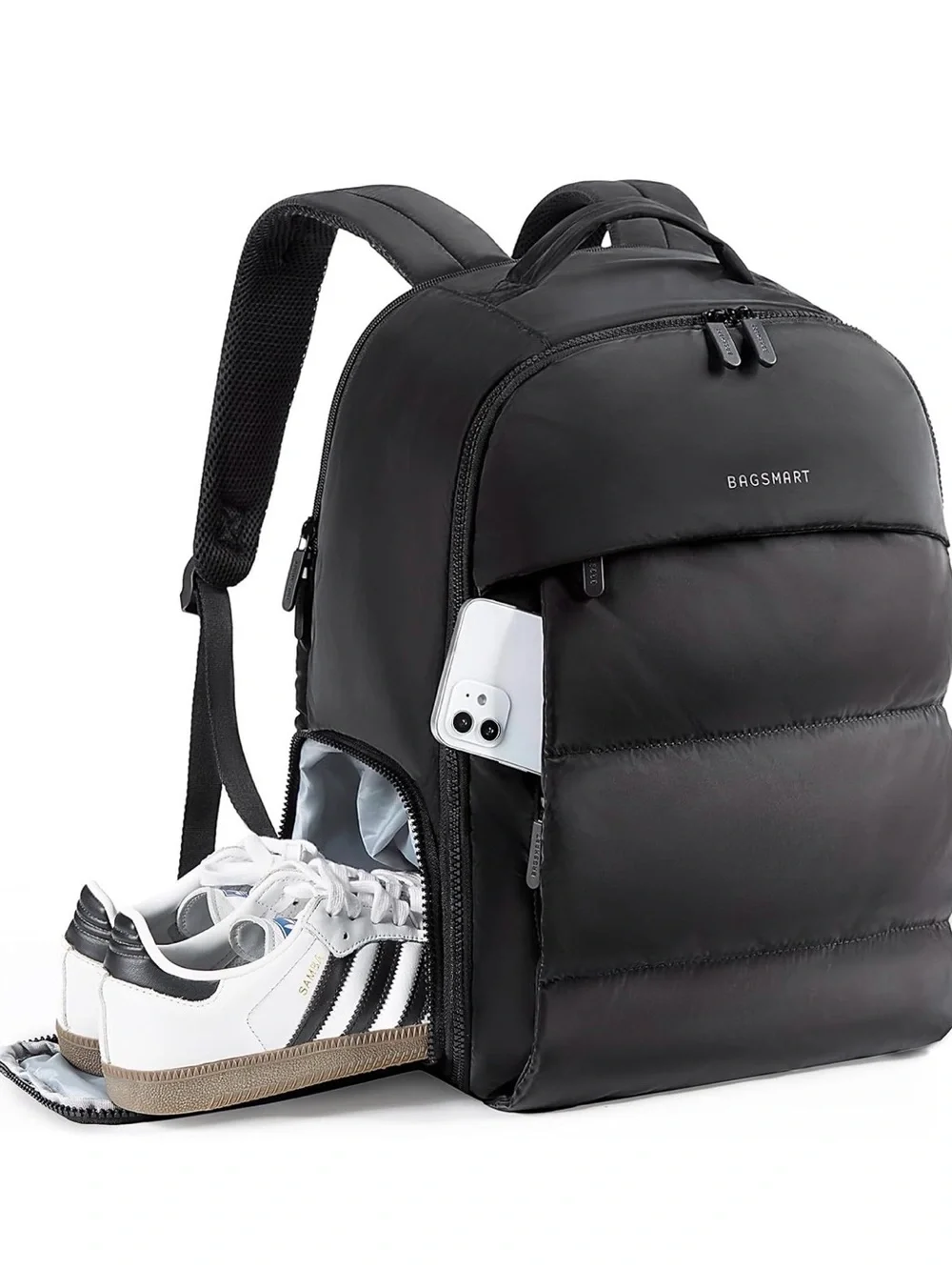 BagSmart Women’s Black Puffer Backpack with Shoe Compartment